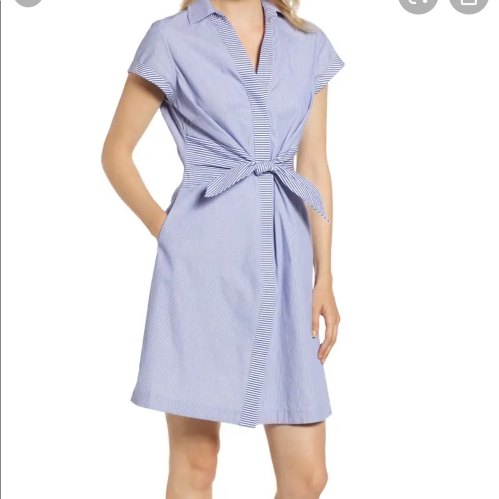 Vineyard Vines tie-front mixed striped shirt dress